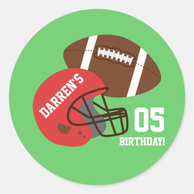 Sticker Rond Parti Anniversaire de enfant américain de football (Devant)