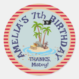 Sticker Rond Parti Anniversaire de enfant pirate