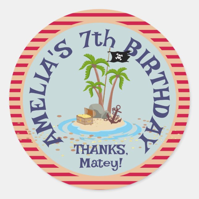 Sticker Rond Parti Anniversaire de enfant pirate (Devant)