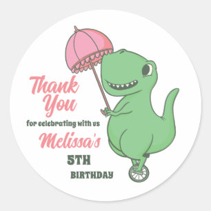 Sticker Rond Parti Anniversaire de enfant T-Rex Unicycle Dinosa