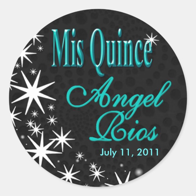 Sticker Rond Parti "Black Stars Quinceañera" (noir/aqua) (Devant)
