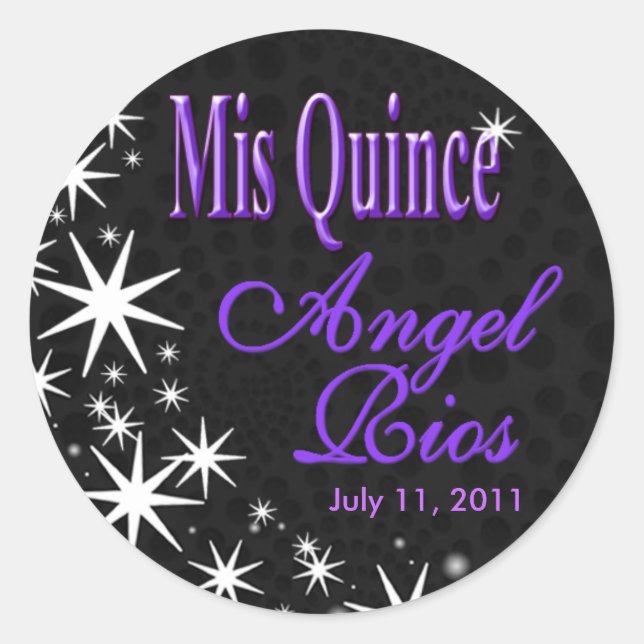 Sticker Rond Parti "Black Stars Quinceañera" (noir/lilas) (Devant)