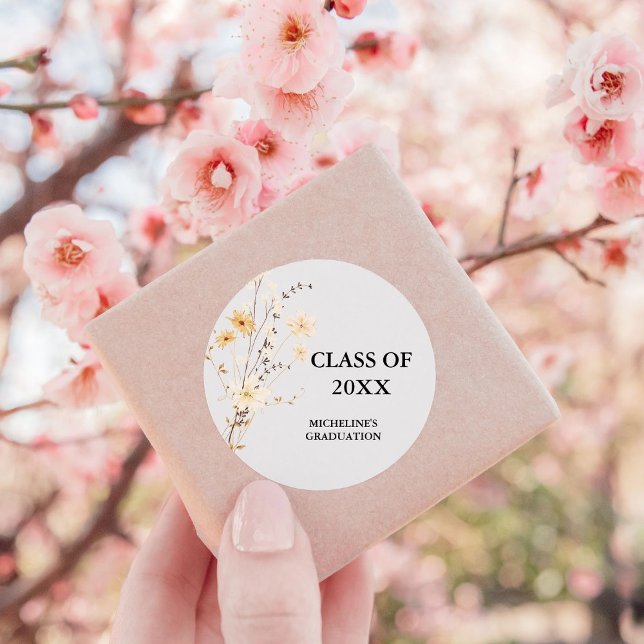 Sticker Rond Parti de graduation Fleur sauvage moderne (Créateur téléchargé)