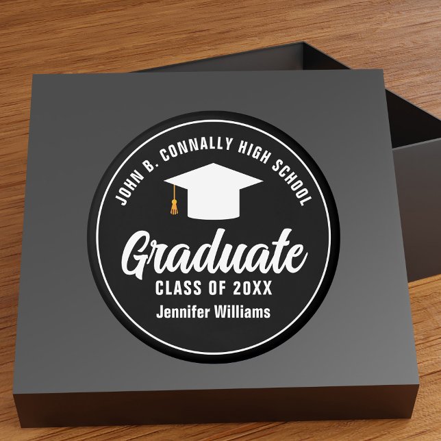 Sticker Rond Parti de graduation moderne noir blanc 2025 (Créateur téléchargé)