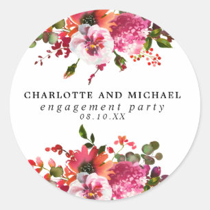 Sticker Rond Parti d'engagement floral rouge et rose