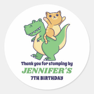 Sticker Rond Parti des Anniversaires de enfants de T-Rex et de