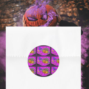 Sticker Rond Parti d'Halloween Jack OLantern Bugle pourpre