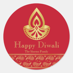 Sticker Rond Parti Diwali Rouge et or Favoriser