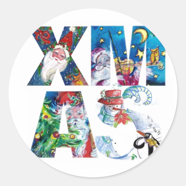 STICKER ROND PARTI MUSICAL PÈRE NOËL XMAS / SERENADE DE PENGUIN (Devant)