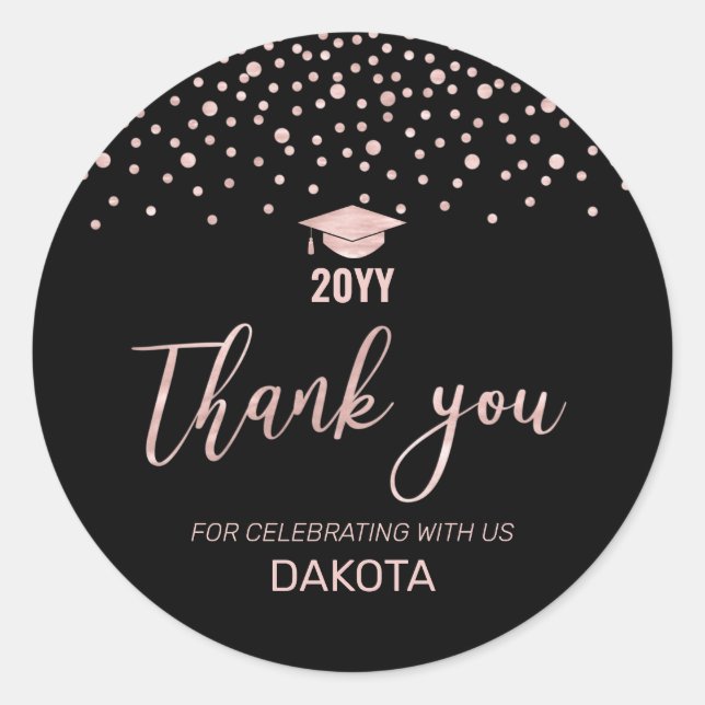 Sticker Rond Parti rose Gold Confetti Graduation Party (Devant)