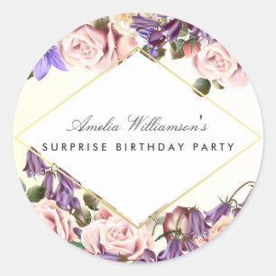 Sticker Rond Parti surprise Beaux Bluebells et Roses