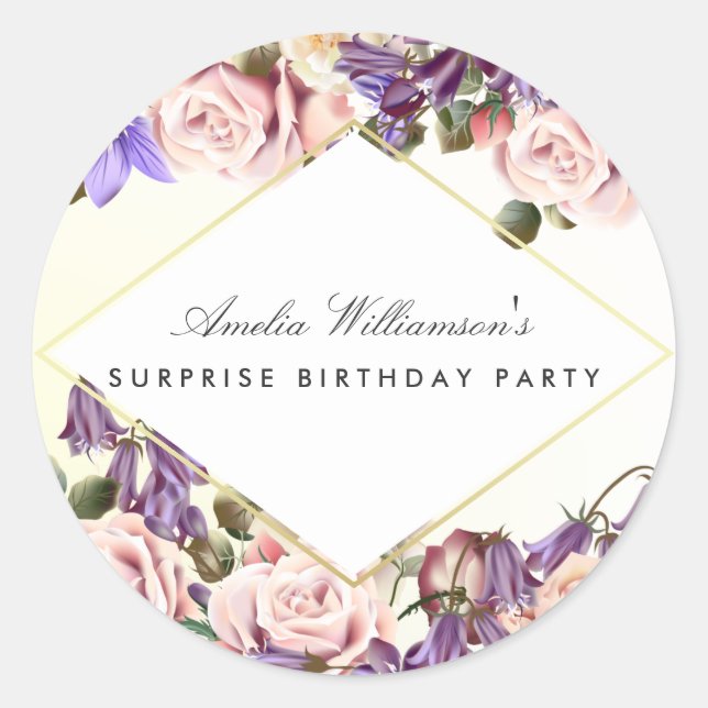 Sticker Rond Parti surprise | Beaux Bluebells et Roses (Devant)