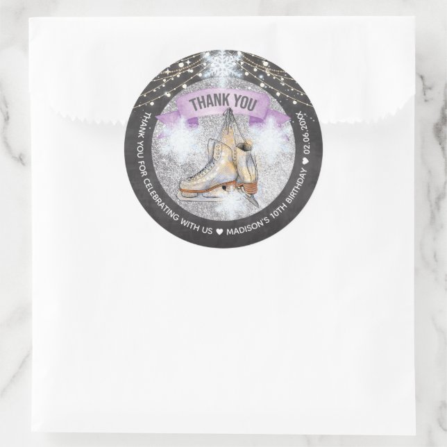 Sticker Rond Partie de patinage sur glace personnalisée (Sac)