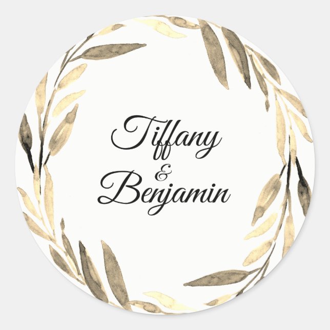 Sticker Rond Partie d'engagement des Mariages de la feuille d'o (Devant)