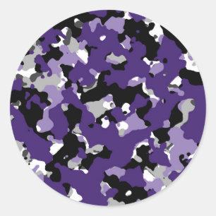 Sticker Rond Partie grise noire pourpre d'impression de Camo de