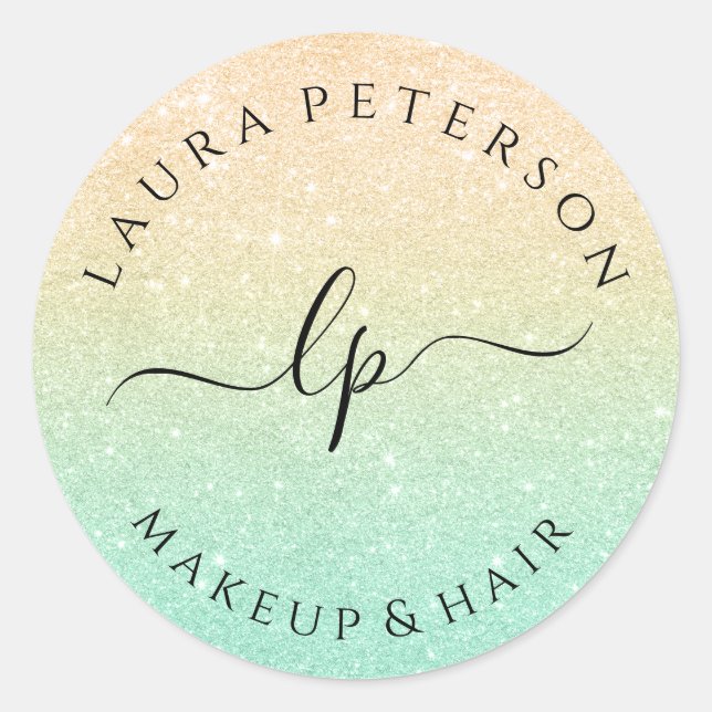 Sticker Rond Parties scintillant à la menthe d'or écriture manu (Devant)