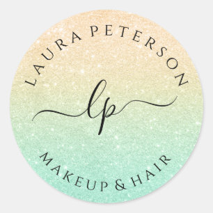 Sticker Rond Parties scintillant à la menthe d'or écriture manu