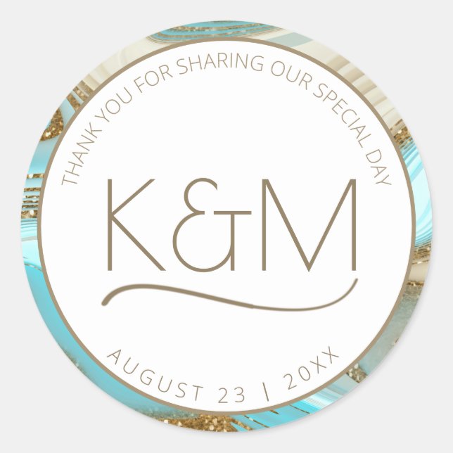 Sticker Rond Parties scintillant Abstraite Strata Mariage Merci (Devant)