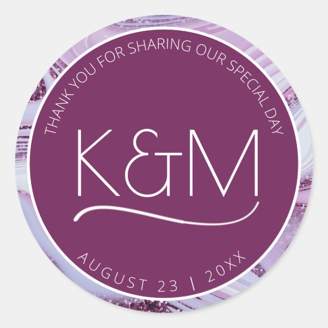 Sticker Rond Parties scintillant Abstraite Strata Mariage Merci (Devant)