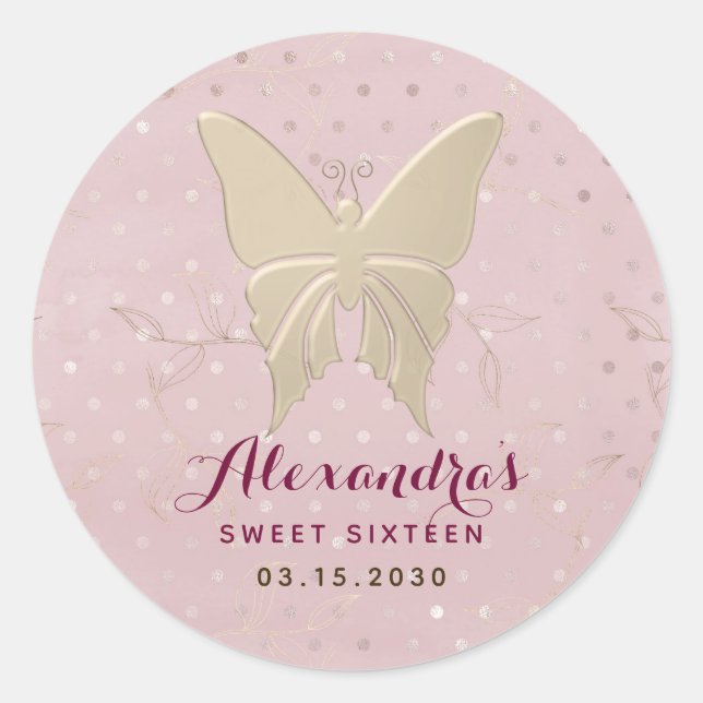 Sticker Rond Parties scintillant Anniversaire rose et or (Devant)