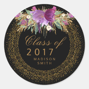 Sticker Rond Parties scintillant Aquarelle Fleur Gold Confetti 