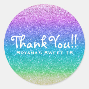 Sticker Rond Parties scintillant arc-en-ciel Sparkle Glam Party