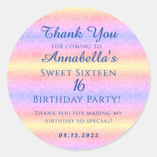 Sticker Rond Parties scintillant arc-en-ciel Sweet 16 Seize Mer