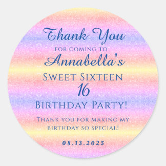 Sticker Rond Parties scintillant arc-en-ciel Sweet 16 Seize Mer