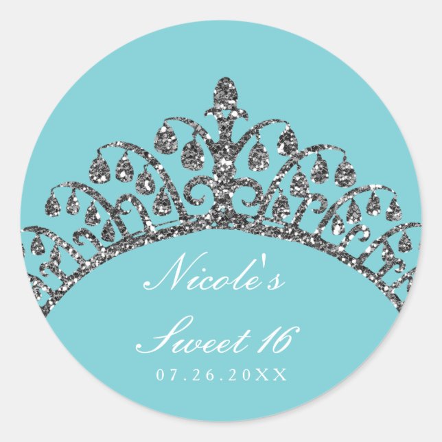 Sticker Rond Parties scintillant Argent Faux Tiara Couronne Par (Devant)