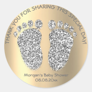 Sticker Rond Parties scintillant Argent Gold Pieds Baby shower 