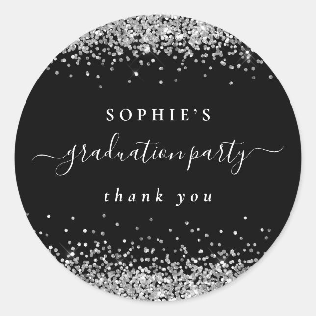 Sticker Rond Parties scintillant Argent Graduation Party Black  (Devant)