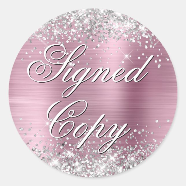 Sticker Rond Parties scintillant Argent Rose Phuile Fancy Signé (Devant)