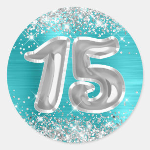 Sticker Rond Parties scintillant Argent Turquoise Bleu Numéro 1