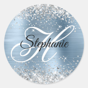 Sticker Rond Parties scintillant argentée bleu clair huile Fanc