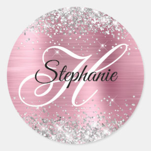 Sticker Rond Parties scintillant argentée Clair Pink Foil Fancy