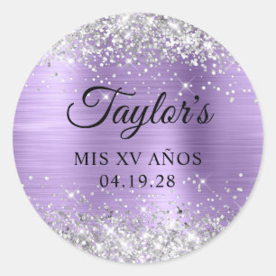 Sticker Rond Parties scintillant argentée Clair Purple Huile Mi