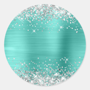 Sticker Rond Parties scintillant argentée métallique Turquoise 