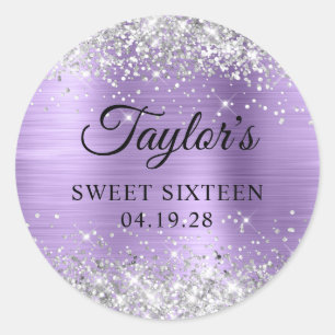 Sticker Rond Parties scintillant argentée Sweet sixteen à huile