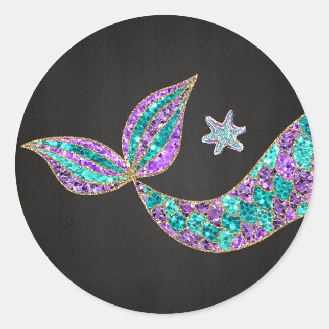 Sticker Rond Parties scintillant auto-collante de sirène, Sous  (Devant)