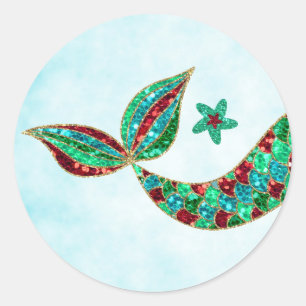 Sticker Rond Parties scintillant autocollante de sirène, Noël s