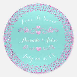 Sticker Rond Parties scintillant bleu rose Enregistrer la date 