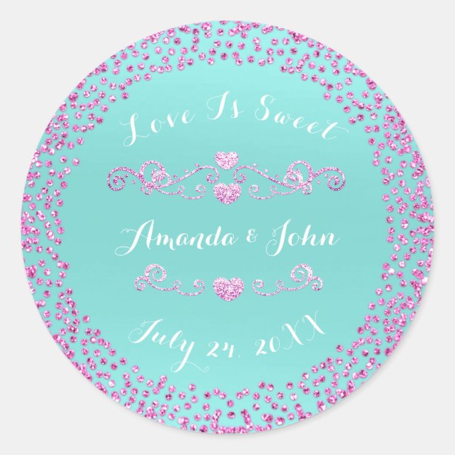 Sticker Rond Parties scintillant bleu rose Enregistrer la date  (Devant)