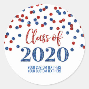 Sticker Rond Parties scintillant bleu rouge Confetti Graduation