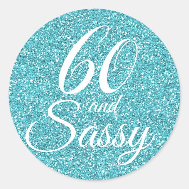 Sticker Rond Parties scintillant bleue 60 et Sassy 60e annivers (Devant)