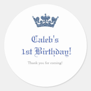 Sticker Rond Parties scintillant Bleue Couronne Royal Prince Ét