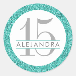 Sticker Rond Parties scintillant bleue turquoise Quince Años Fa