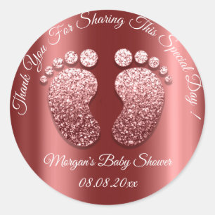 Sticker Rond Parties scintillant Bourgogne Pieds Baby shower Fa