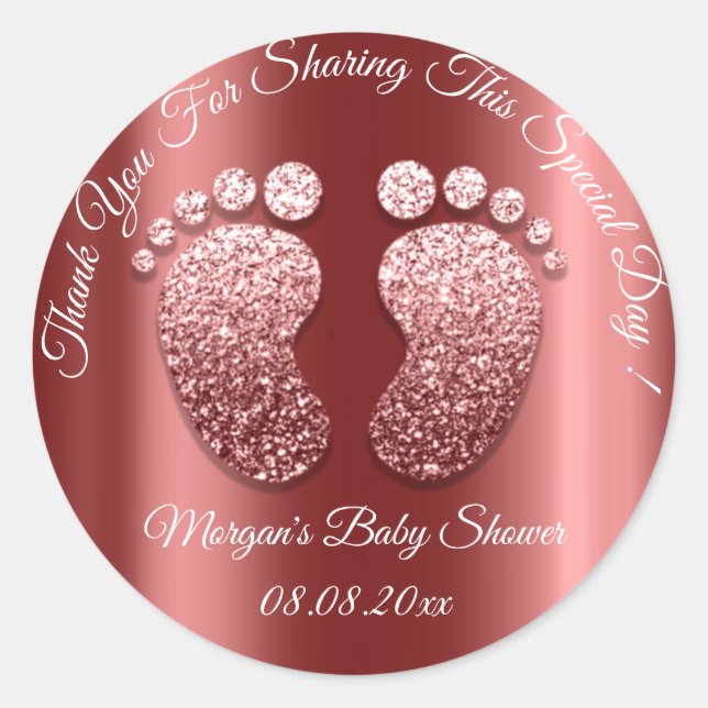 Sticker Rond Parties scintillant Bourgogne Pieds Baby shower Fa (Devant)