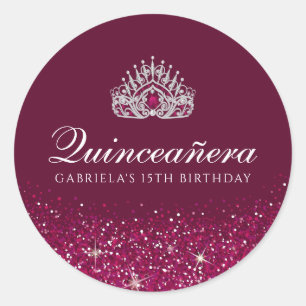 Sticker Rond Parties scintillant Bourgogne Quinceanera