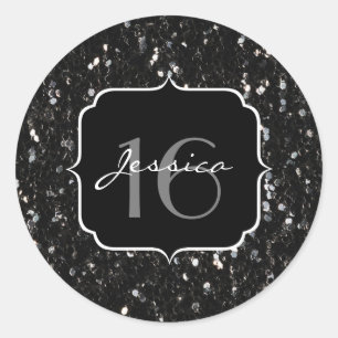 Sticker Rond Parties scintillant brillante noire et blanche Dou